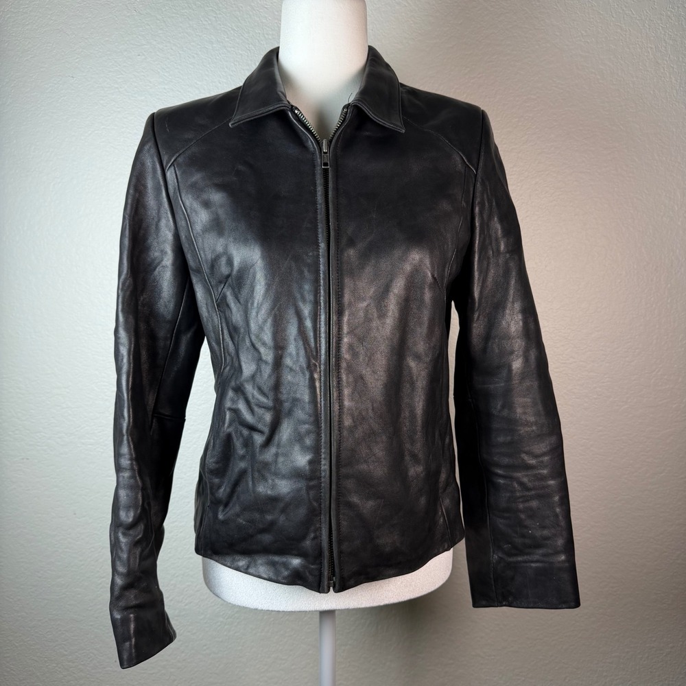 Vintage ALFANI Womens S Black Genuine Leather Grunge Y2K Classic Moto Minimalist